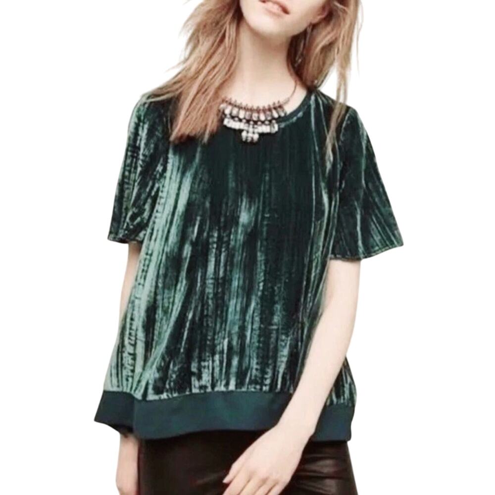 Maeve Emerald Green Velvet Blouse Women's size small